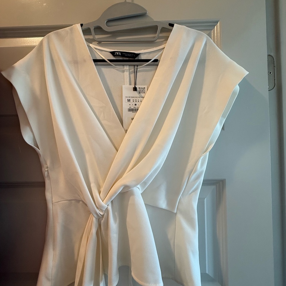 Zara Cream Tie-Front Blouse